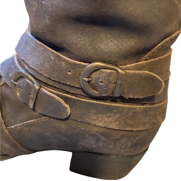Born Womans 9 Moana Heavy Leather Western Riding Boots Motorcycle Buckle Brown - Picture 7 of 11